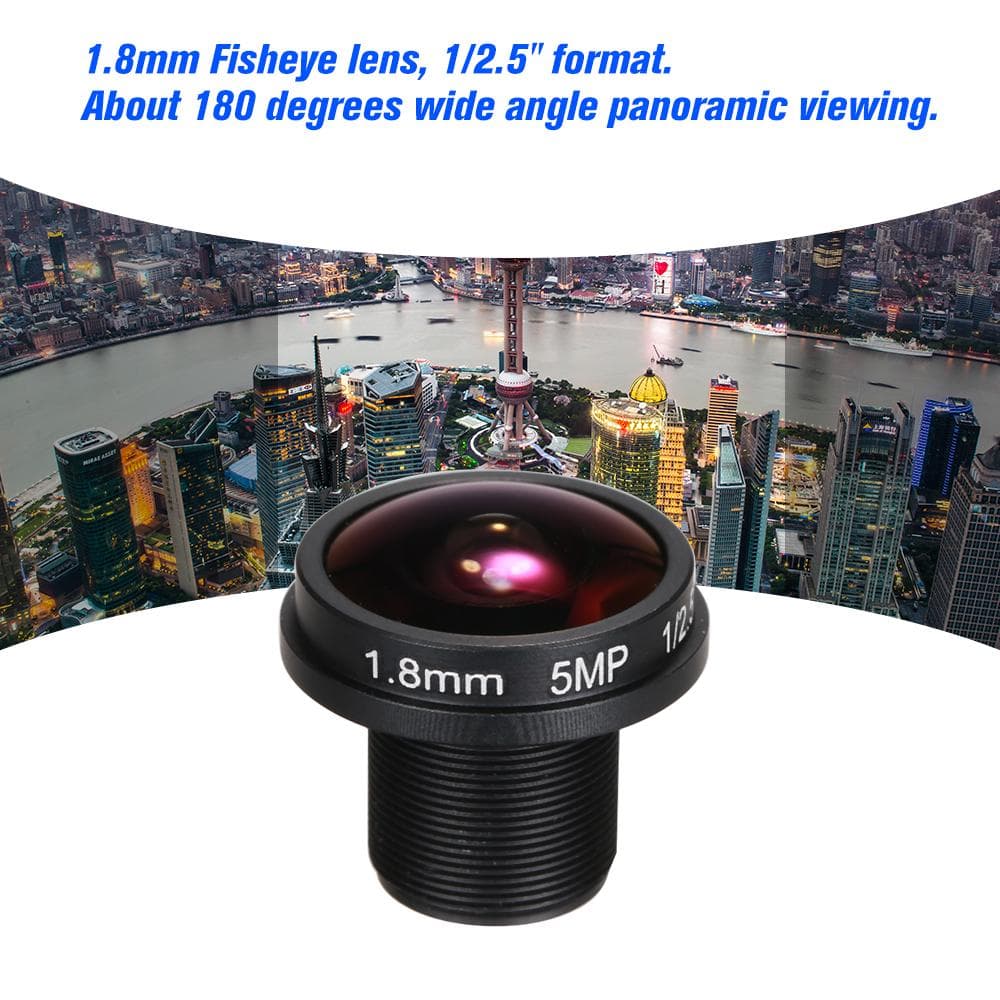 1.8mm Fisheye Lens HD 5.0 Megapixel IR M12 Mount 1/2.5  F2.0 For CCTV IP Camera 180 Degree Wide Viewi black