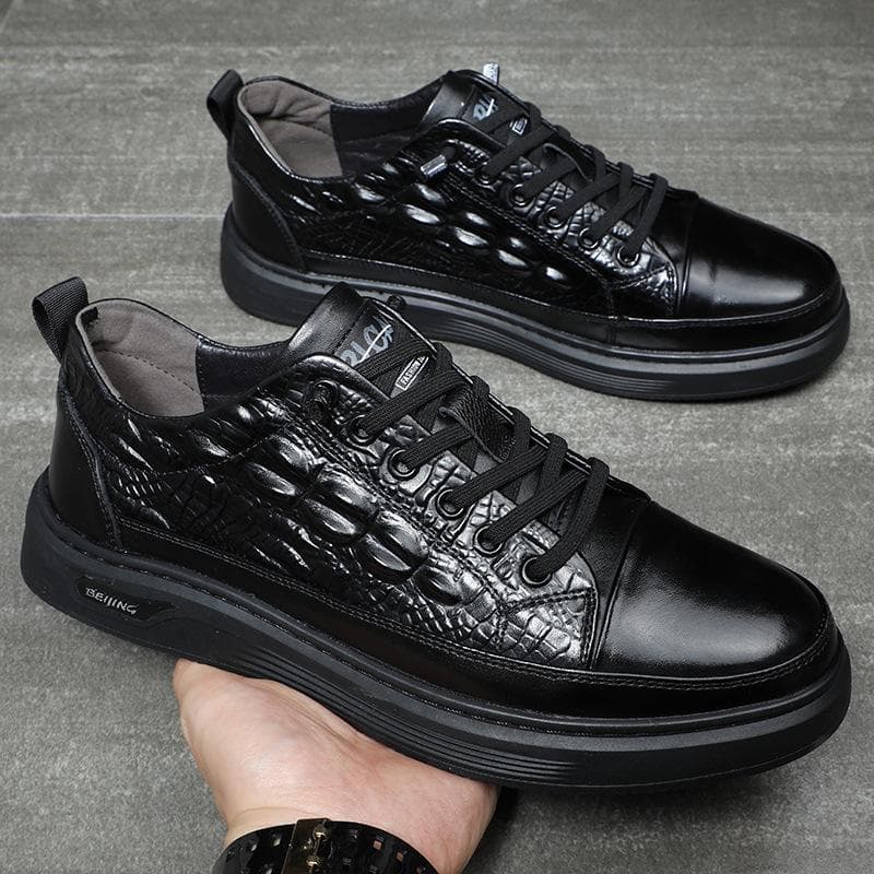 New Trendy Men's Shoes Slip on Genuine Leather Skate Shoes Men's Crocodile Pattern Low Top Casual Sneakers for Men 44
