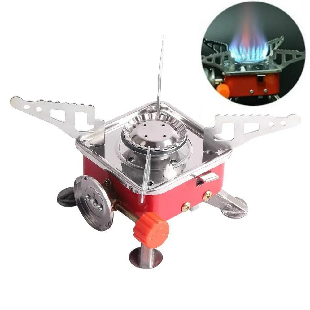 Cooking Stove Portable Outdoor Camping Combustor Cooker Cookware Travel Picnic BBQ Gas Furnace Stainless Steel Foldable Square A