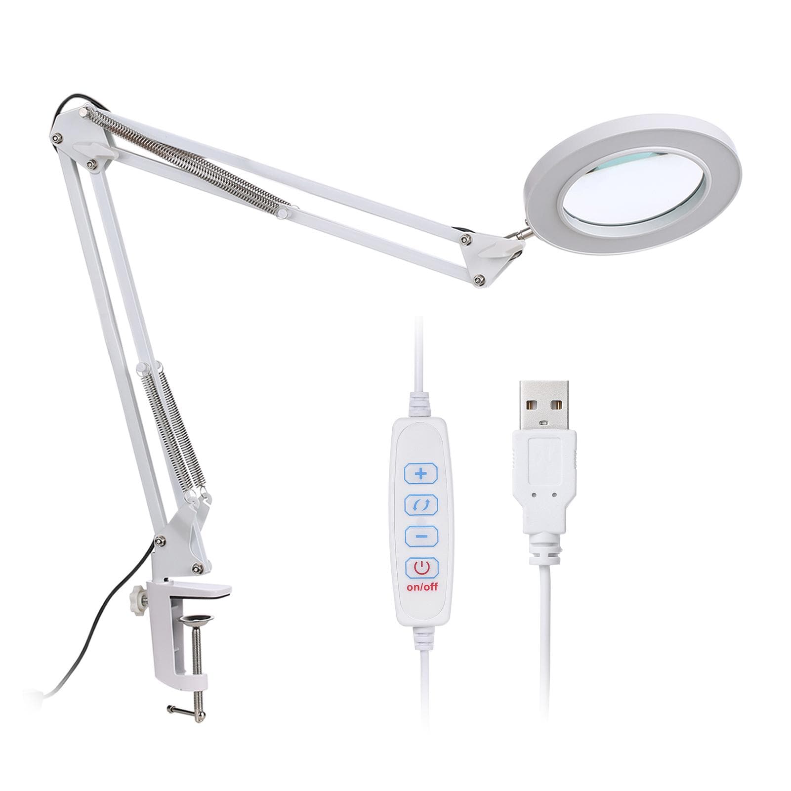 Magnifying Glass Magnifier with LEDs Clamp Clip Light 8X Magnification 10 Levels Adjustable white