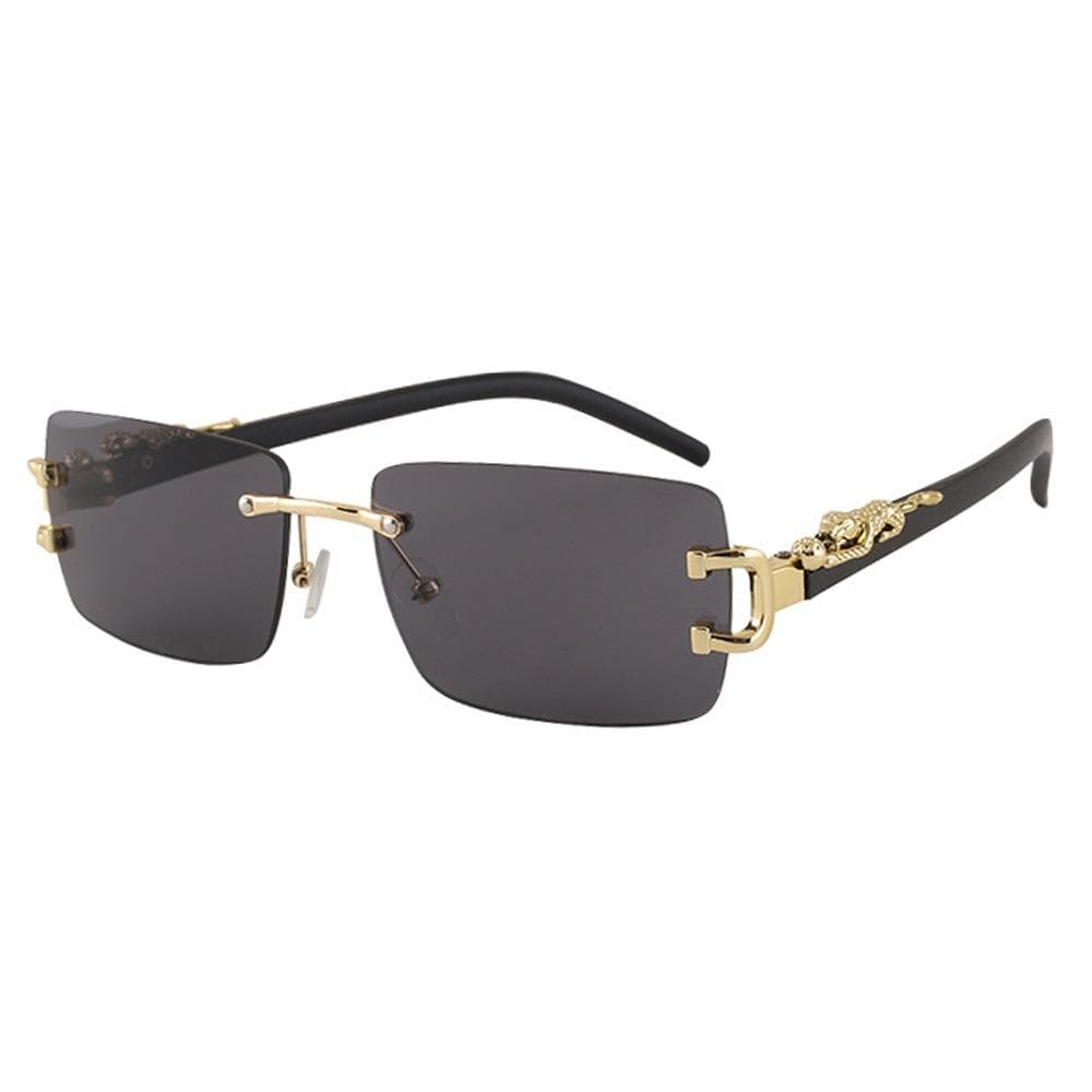 Trendy Rectangular Sunglasses UV400 Protection Rimless Leopard Decor Frameless Eyewear for Women Men