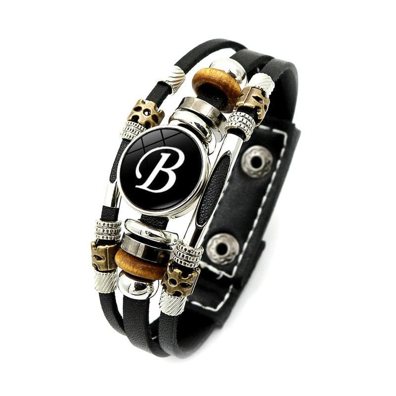 26 Letter A-Z Charms for Bracelets ID Name Friendship Black Braided Multilayer Punk Leather Bracelet Men Women Kids Family Gifts