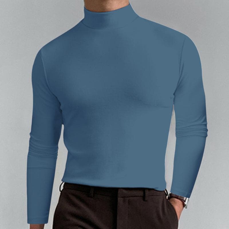 Male Autumn And Winter Solid Color T Shirt Top Turtleneck Long Sleeve Top Comfortable Aesthetic Men Clothes M blue