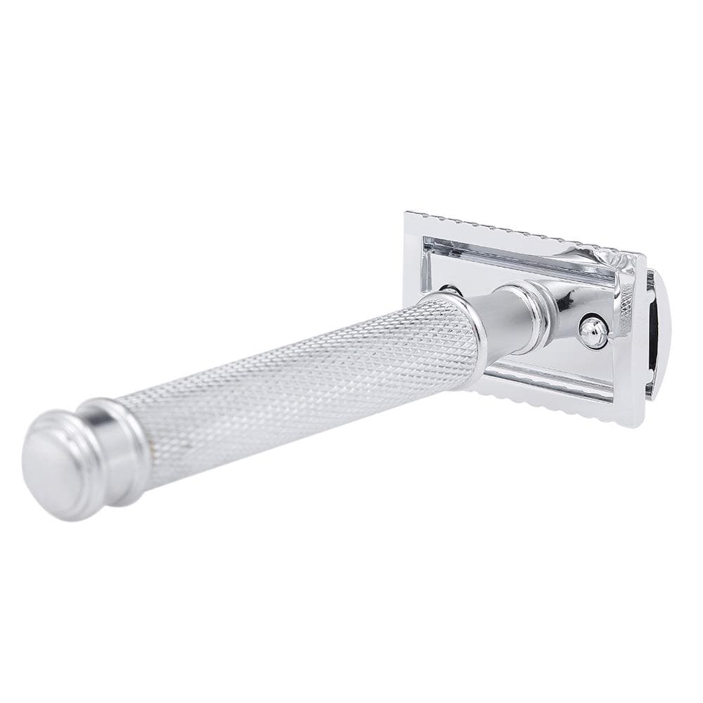 Double Edge Safety Razor Stainless Steel Manual Shaving Razor Long Handle Traditional Razor silver