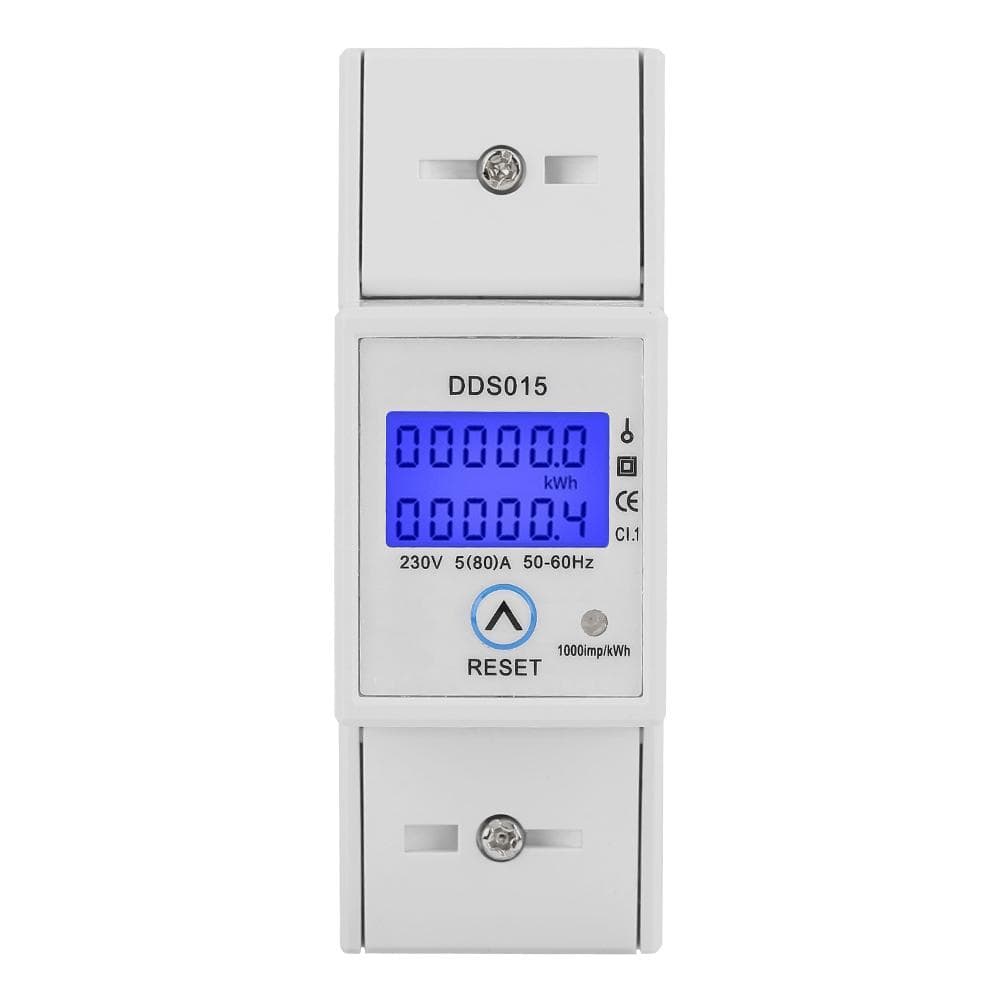 5?80A 230V 50Hz Digital LCD Single Phase Energy Meter Watt Meter DIN Rail Mounting DDS015 white