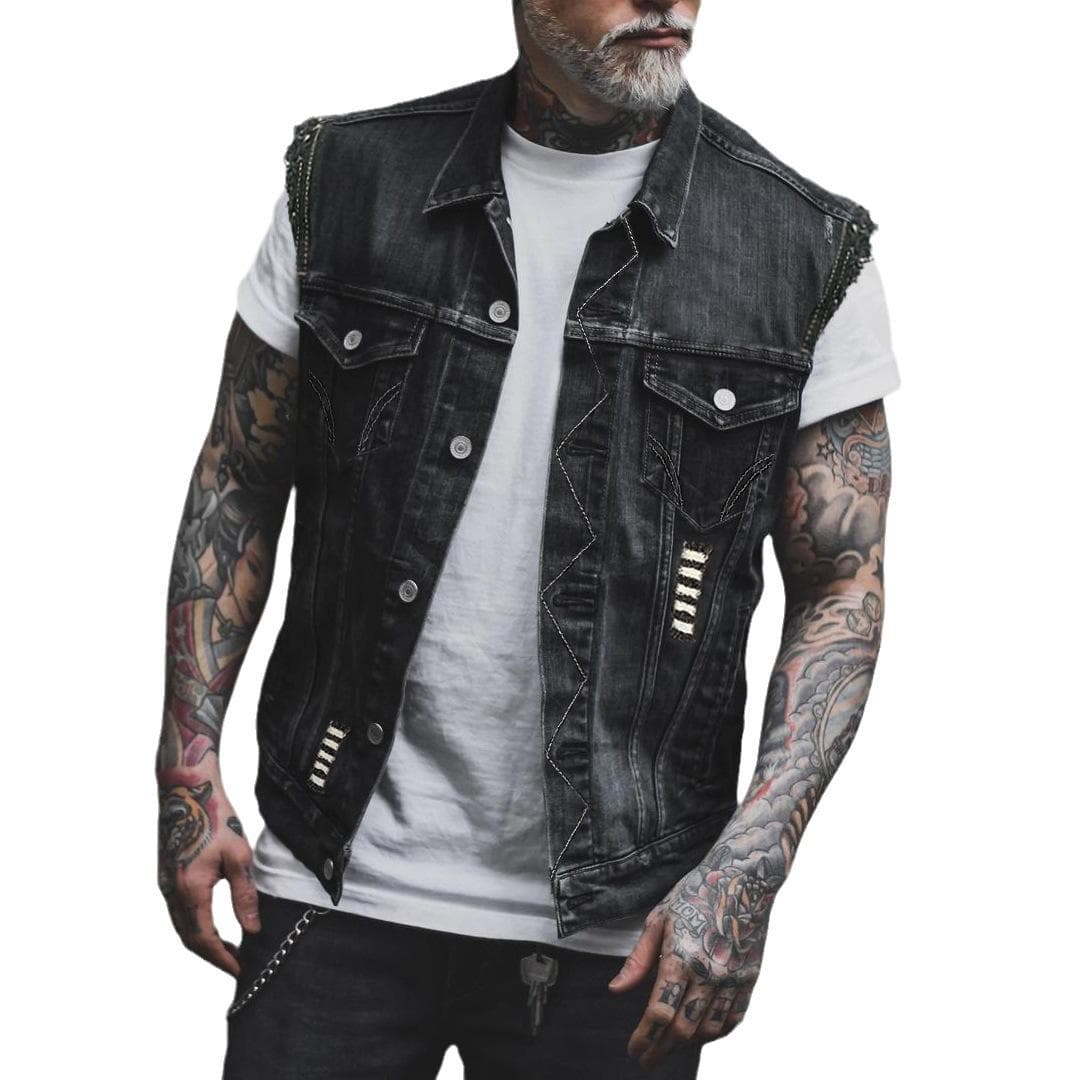 2511 Vest Men's Motorcycle Punk Vest Men's Jacket Cowboy+vest L black