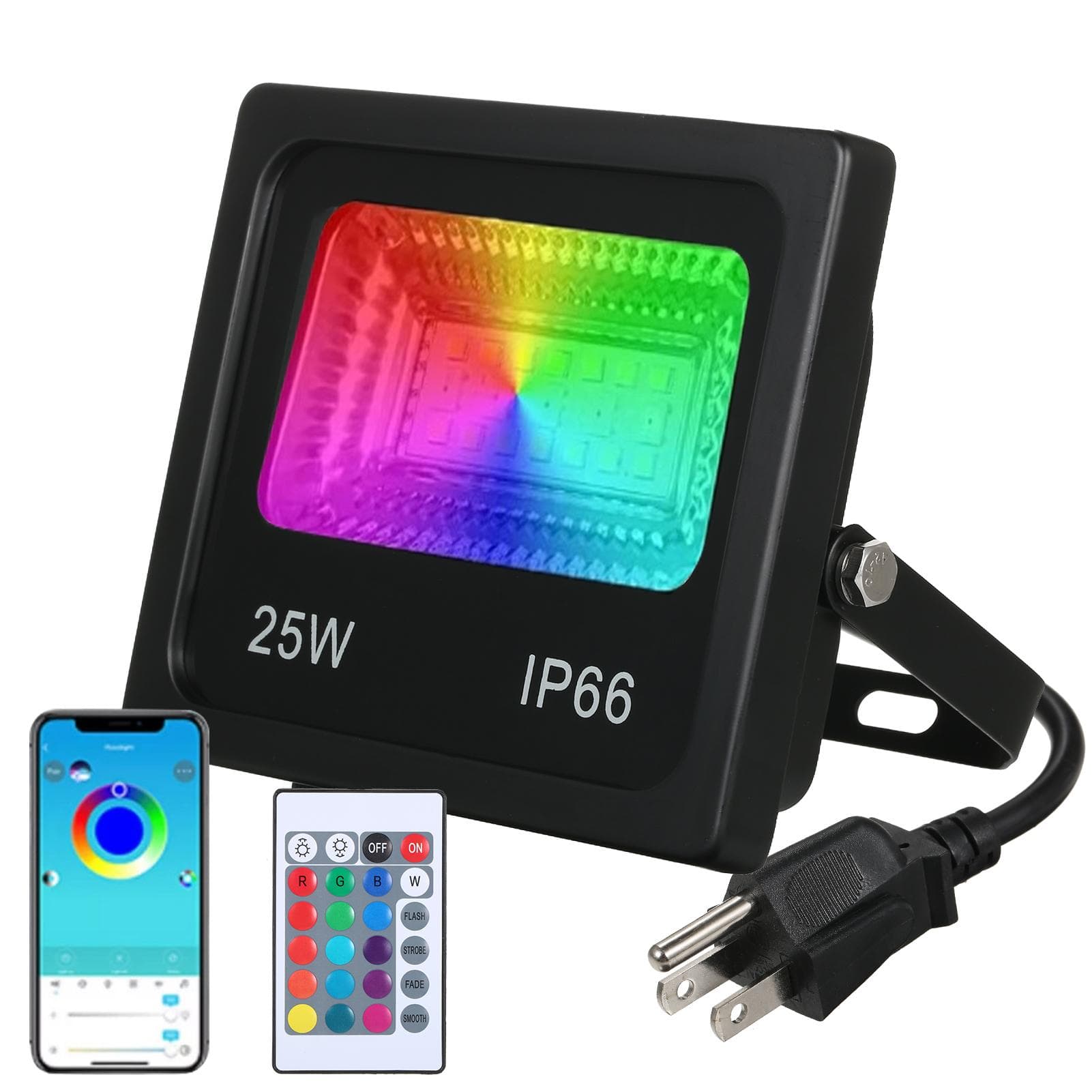A C85-265V 50W 64LEDs RGBCW LEDs Flood Light Outdoor Lamp IP66 Water Resistance with Controller/ 25W