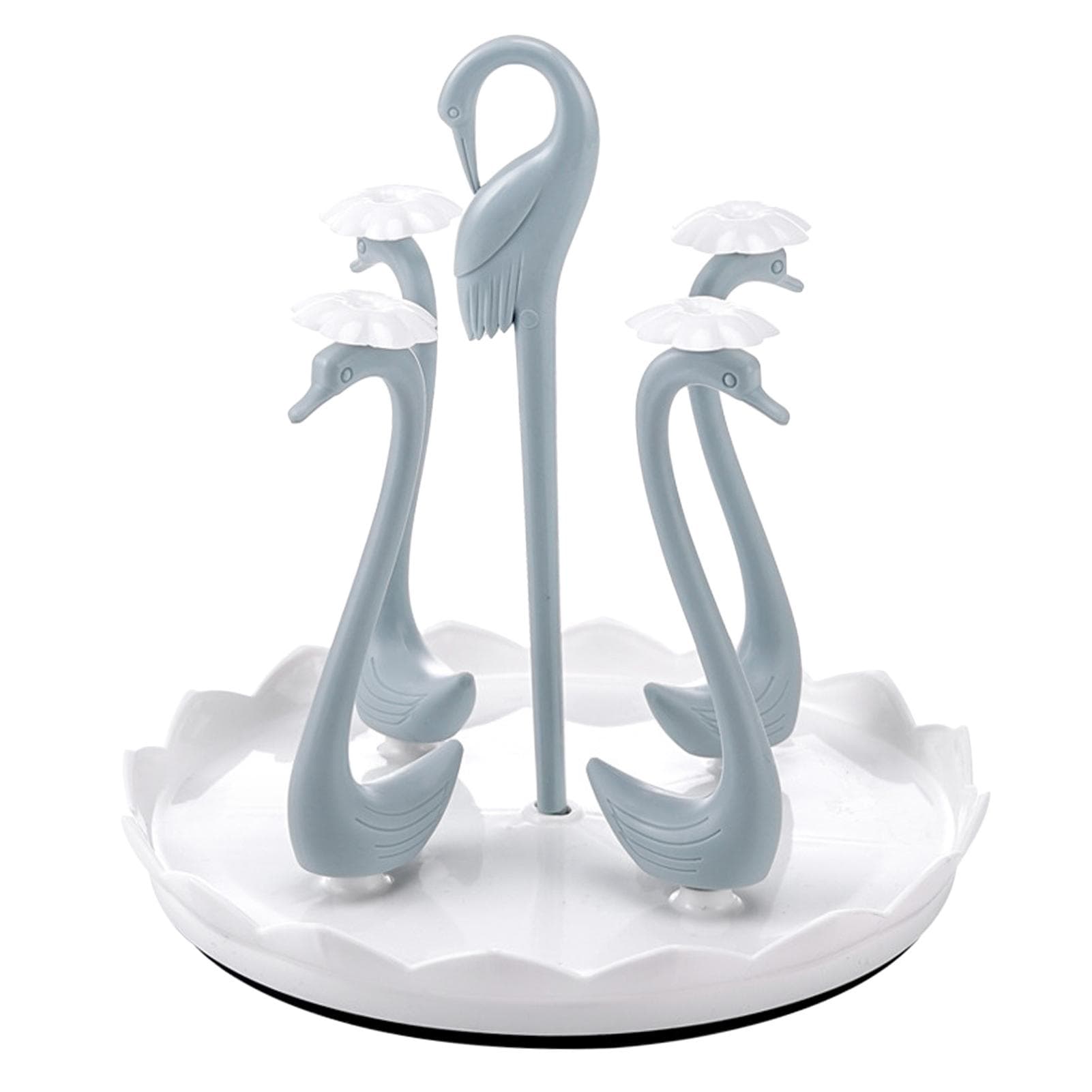 Swan Cup Holder with Rotating Drip Tray Plastic Rotatable Drinking Cup Drainer Stand Rack for Home 4 Heads blue