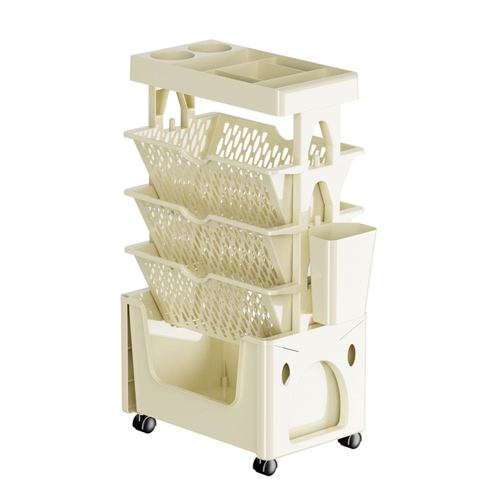 Rolling Mobile Bookshelf with Wheels 5 Tiers Large Capacity Strong Load Bearing Capacity Utility khaki