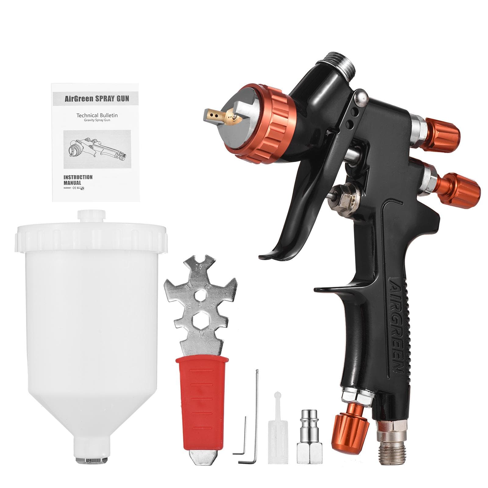 HVLP Air Spray Gun Kit 1.3mm Nozzle 600ml Fluid Cup Gravity Feed Air Paint Sprayer Mini Handheld black