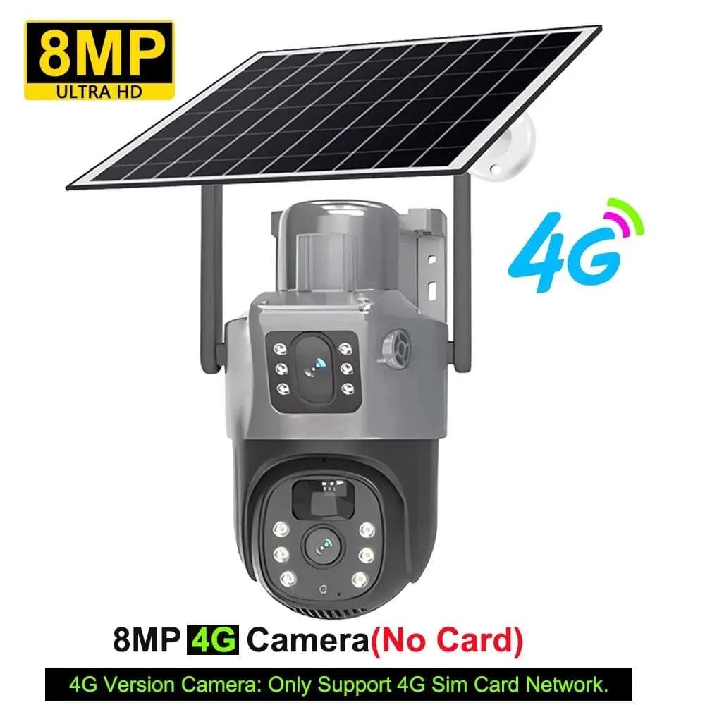 New PIR Solar Camera 4G Sim Outdoor Dual Lens WiFi 8MP 4K IP Camara Solar Panel CCTV V380 Pro Security Protection Built in Battery 4G Cam