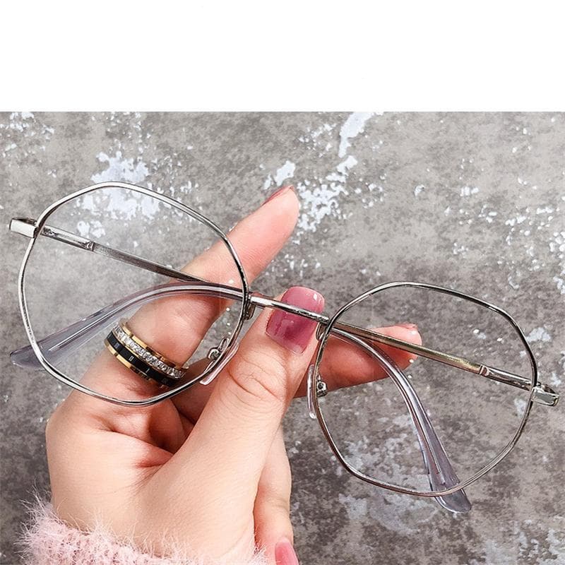 Simple Women Anti-blue Glasses Metal Frame Polygonal Glasses Fashion Female Glasses silver