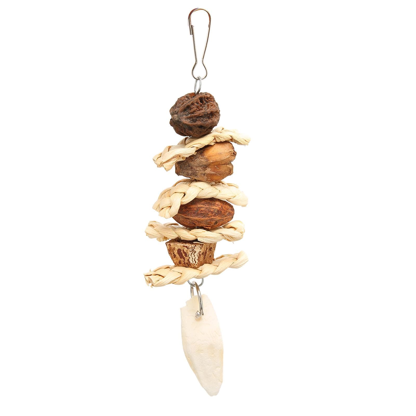Bird Chew Toy Hand Made Corn Leaves Nuts Cuttlefish Bone Parrot Hanging Bite Toy with Stainless