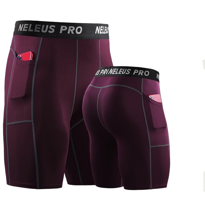 Men Sports Shorts Gym Compression Tights Solid Bottoms Quick Drying Underpants Running Short Pants XXL wine red