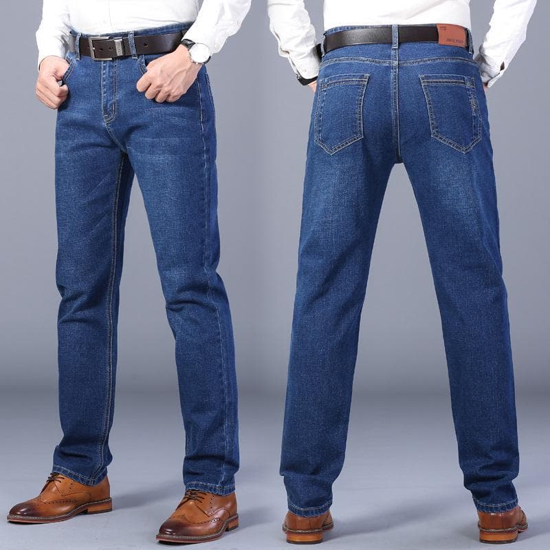Men's High Waist Stretch Denim One-Piece: Comfortable, Loose-Fit, Straight-Leg Business Pants for Middle-Aged Men 28 blue