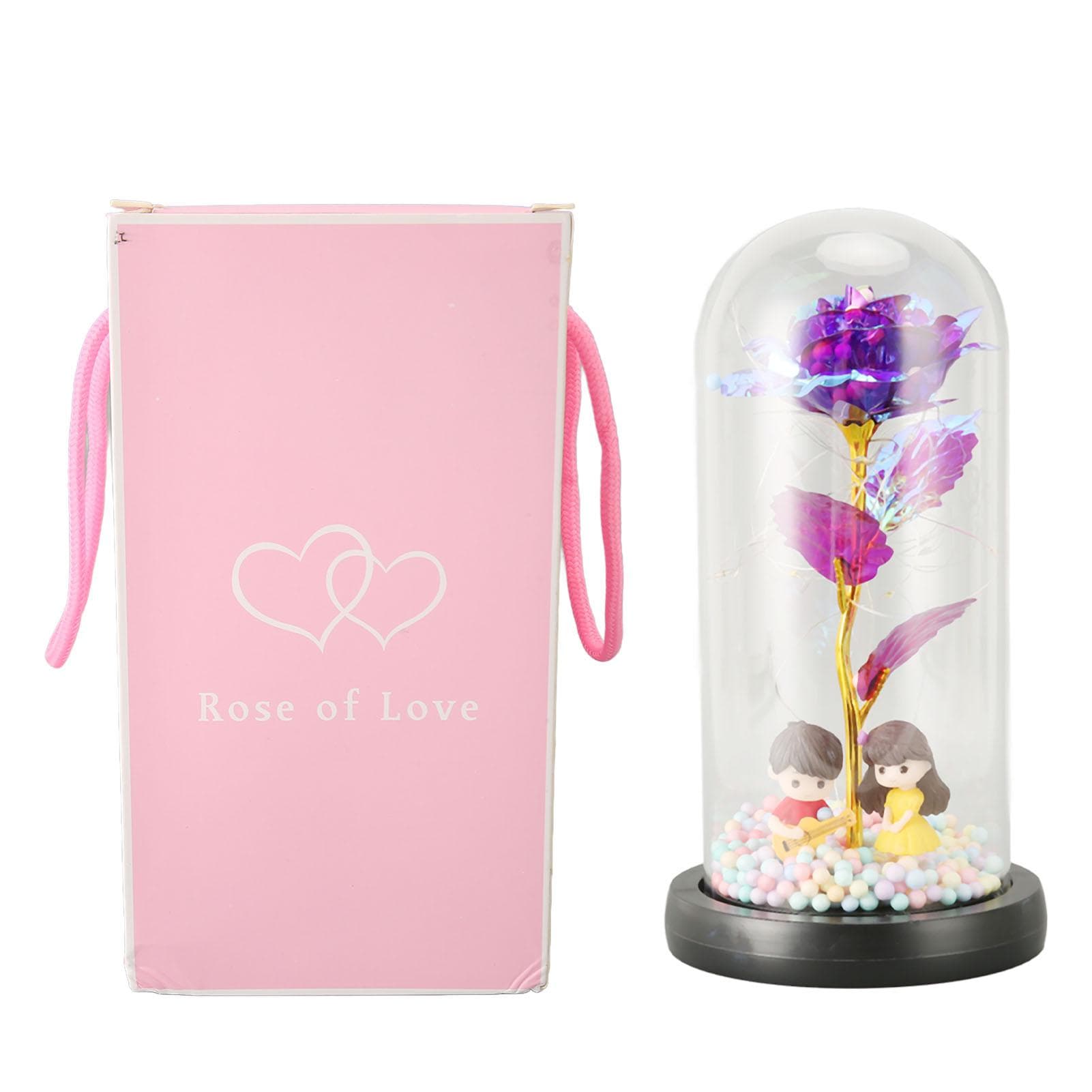 Preserved Flower LED Lights Colorfast Bright Exquisite Romantic Elegant Preserved Red Rose for purple