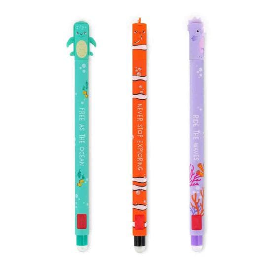 3 Pcs Erasable Gel Ink Pens Cartoon Seahorse Clownfish Turtle Erasable Ballpoint Pen with Built-in Eraser Rollerball Pen for School Office Supplies 0.5mm 1 Set