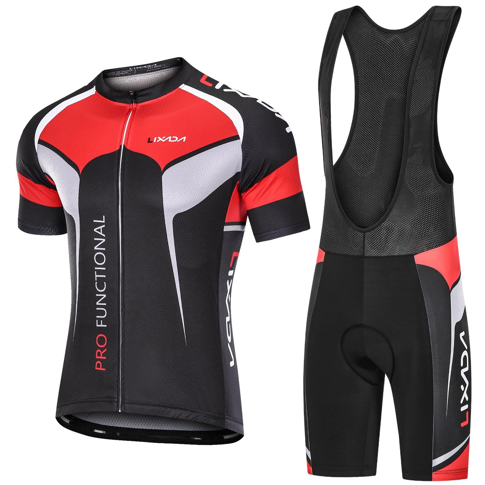 Lixada Men s Short Sleeve Cycling Jersey Padded Bib Short Set Breathable Quick-drying Cycling Cloth XL