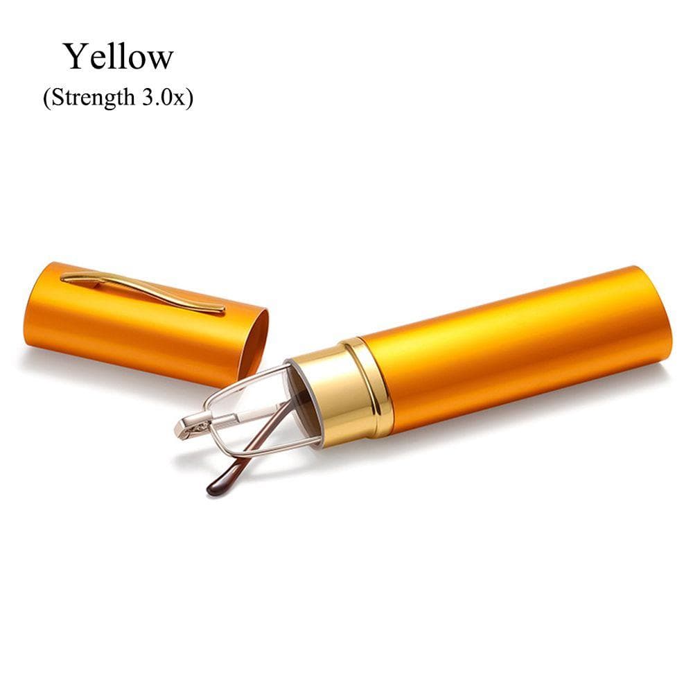 Lightweight Portable Slim Reading Glasses Eyeglasses with Pen Clip Tube Case Readers for Men Women Strength 3.0x yellow