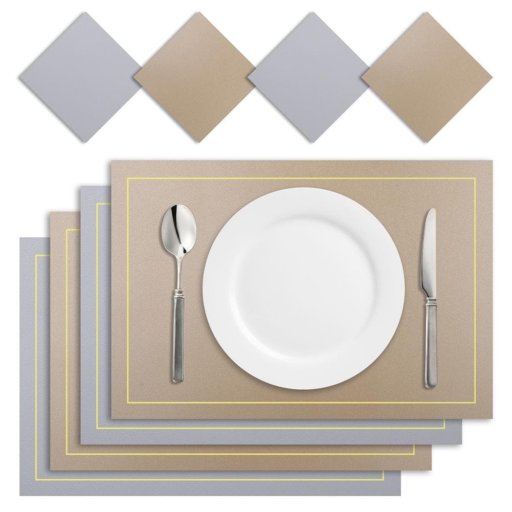 4/8pc Set Placemats with Coaster PU Leather Nordic Style Tableware Pad Coffee Table Non-Slip Waterproof Washable Kitchen Mats 4pc mat and coaster