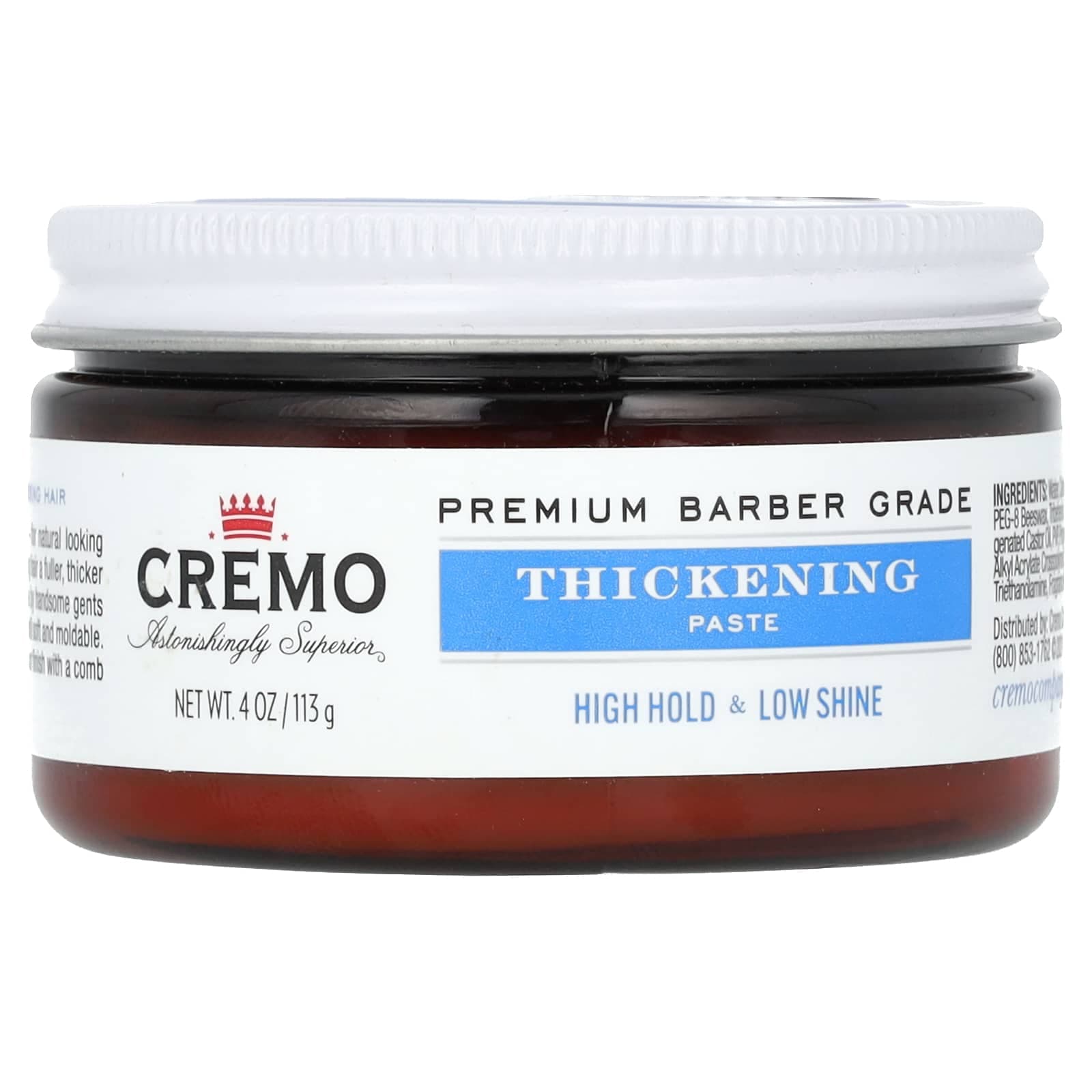 Cremo, hair strengthening paste, high hold and low shine, 4 oz (113 g)