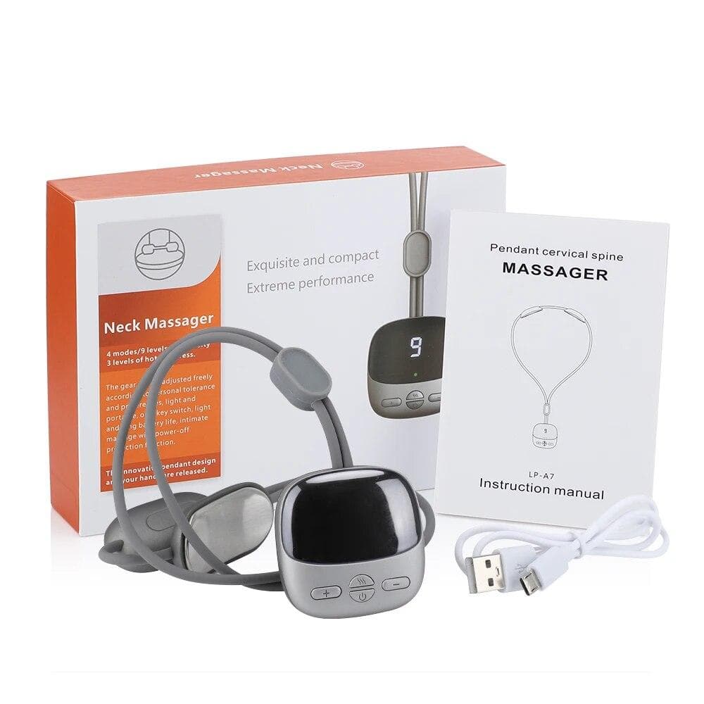Hanging Neck Massagers Electric Rechargeable Cervical Spine Massager Mini Pulse Shoulder Cervical Massage Hot Compress with Heat UNITED KINGDOM silver