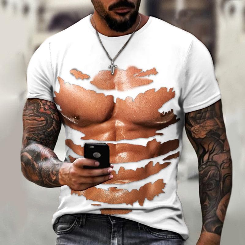 Muscle Men T-shirt Abdominal Muscle3D Printed Men's Fashion Personality Short Sleeve Summer Cool Streetwear Oversized Tops 2XL