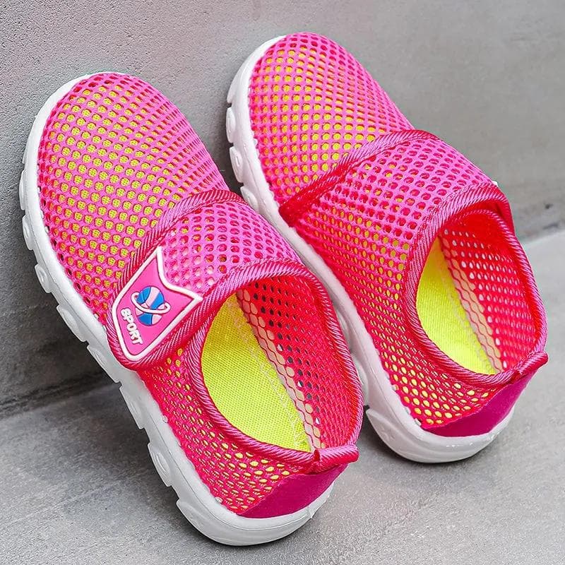 Children's Spring Summer Soft Sole Sports Shoes Boys and Girls Anti-slip Casual Breathable Mesh Flat Shoes 38 rose red