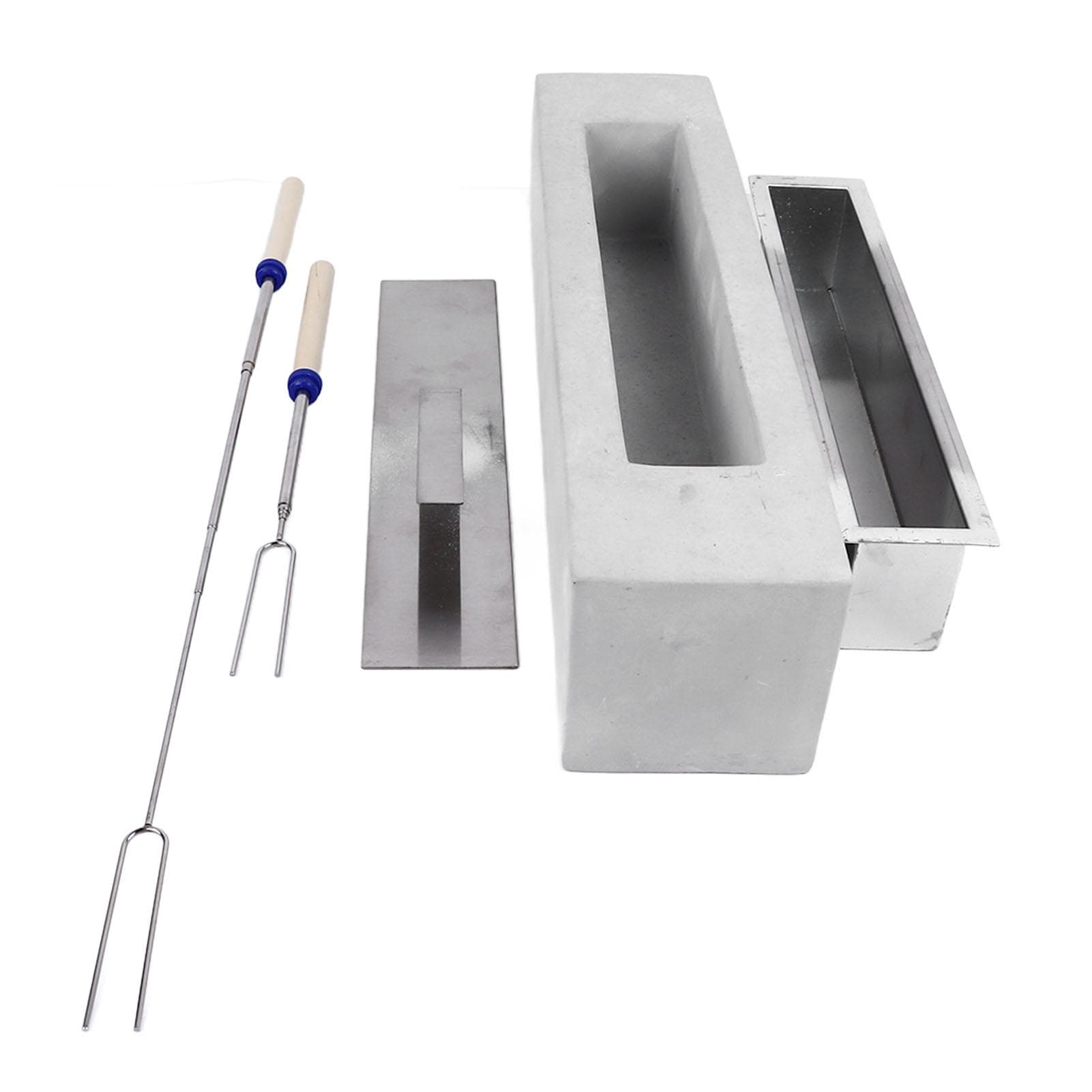 Tabletop Fire Pit Rectangle Concrete Grey Stainless Steel Liner with Lid Sticks Small Portable