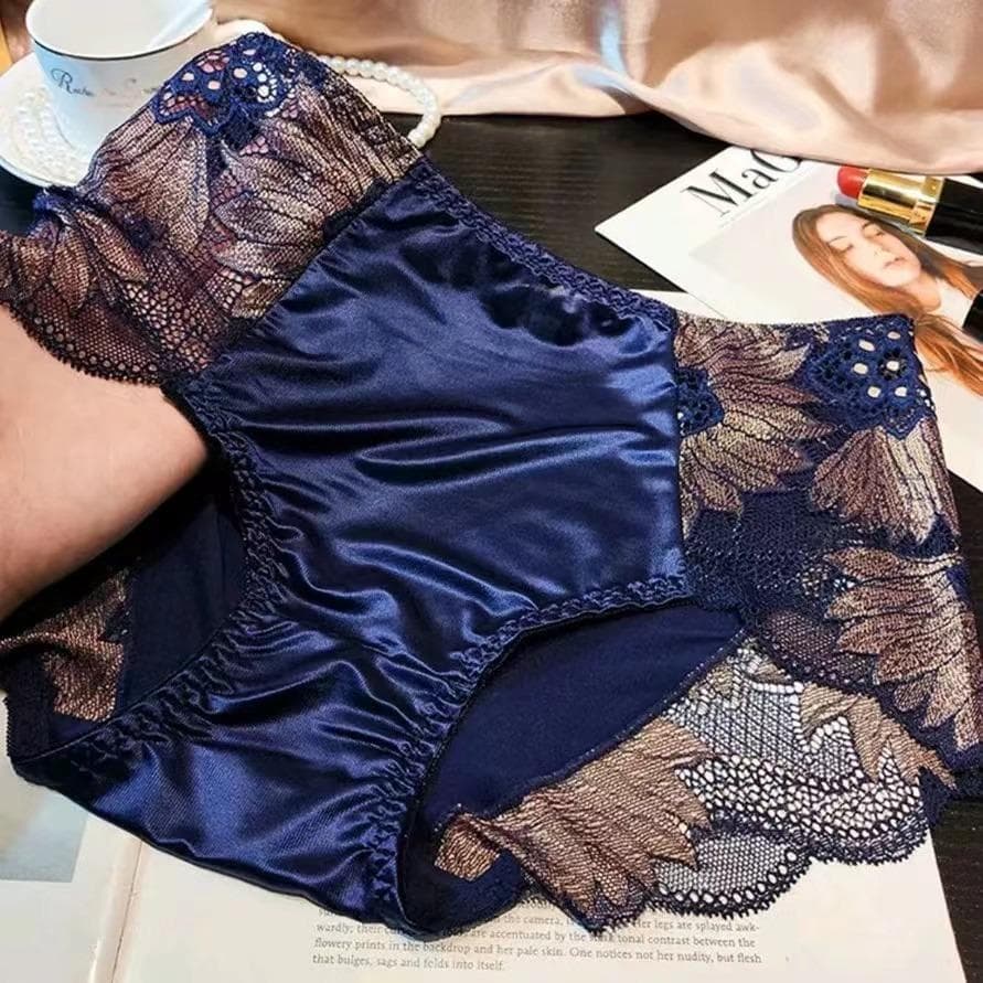 Women Lace Flowers Panties Sexy Hollow Temptation Silk Breathable Underwear Tummy Mid Waist Butt Lift Briefs Intimate Panty XL