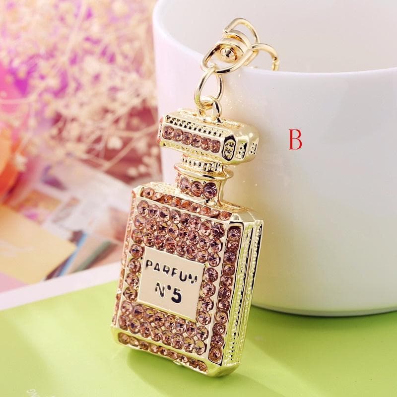 Lovely Water Diamond Perfume Bottle Car Key Buckle Women Bag Pendant Key Chain B
