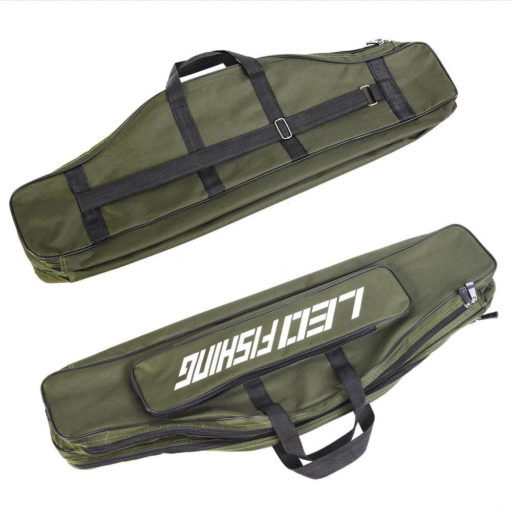 LEO New 2-Tier Oxford Fishing Rod Bag Portable Folding Fishing Rod Suitcase Fishing Reel Fishing Tackle Storage Travel Bag Large Capacity army green