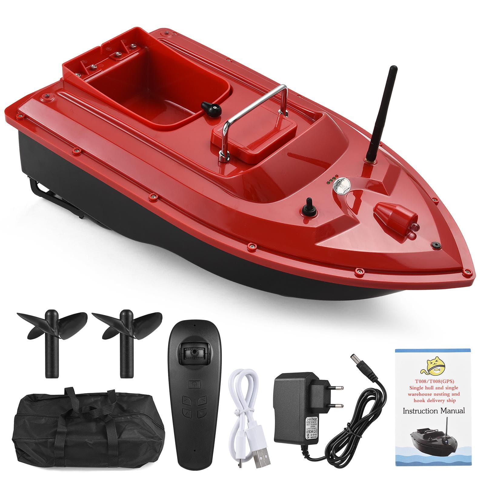 RC Bait Boat 500M Wireless Remote Control Fishing Bait Boat Fishing Feeder Ship Fishing Equipment 5200mAh red