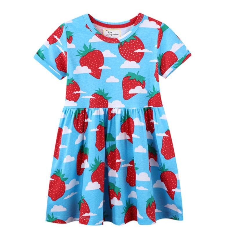Summer New Girls' Dress Printed Princess Dress Round Neck Pullover Knitted Cotton Short-sleeved Children's Dress 130CM