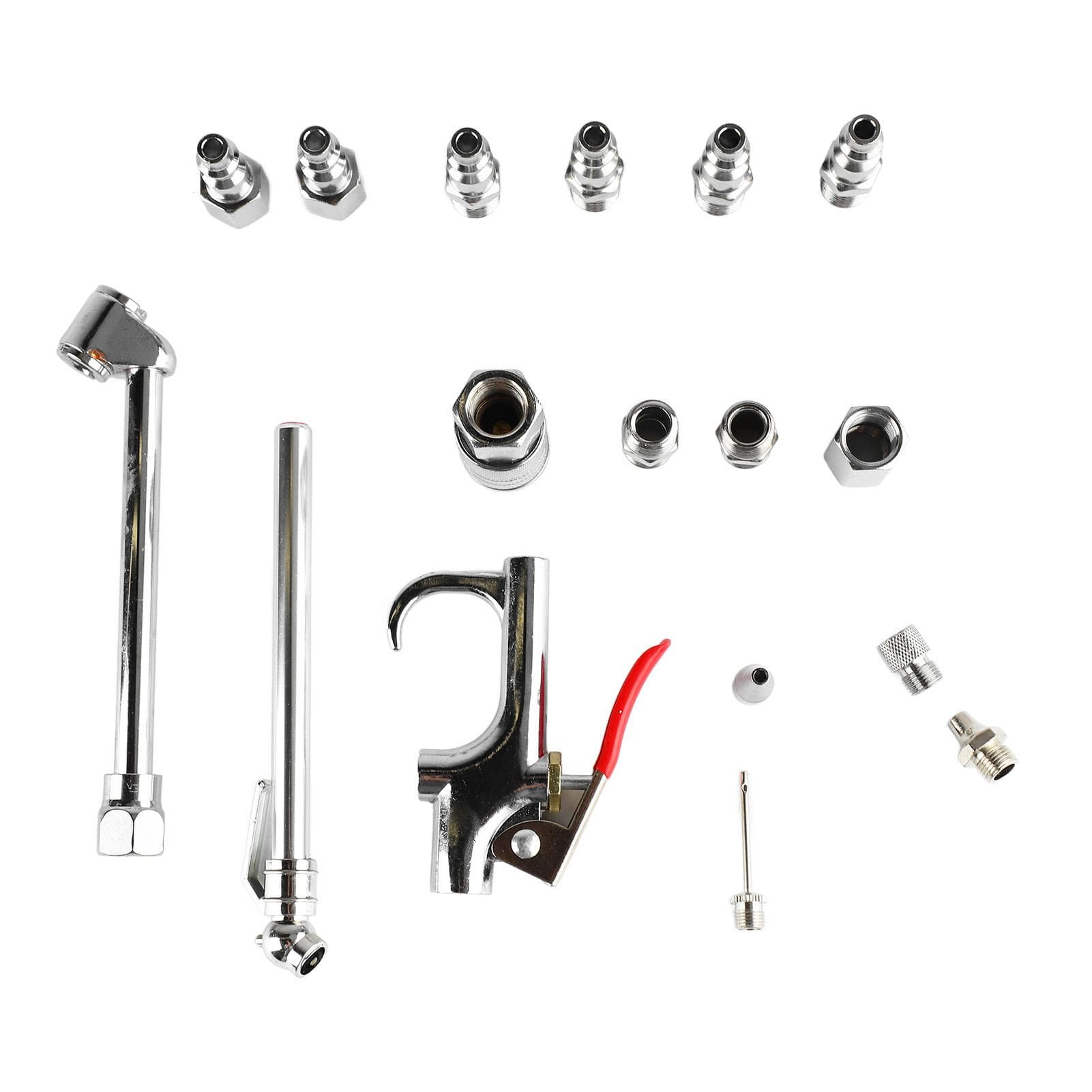 17 Pcs Air Blow Gun Accessory Kit 14NPT Coupler Plug Dual Foot Chuck Blow Gun Tire Gauge