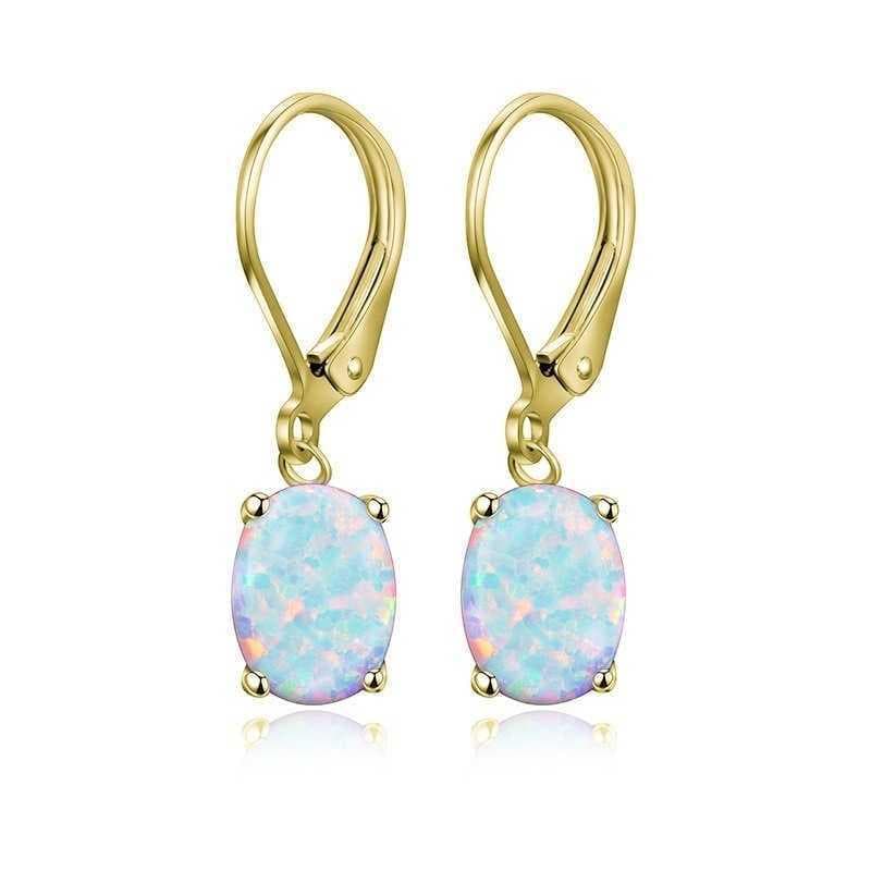 New Trend Oval Imitation Opal Four-Prong Earrings for Women gold