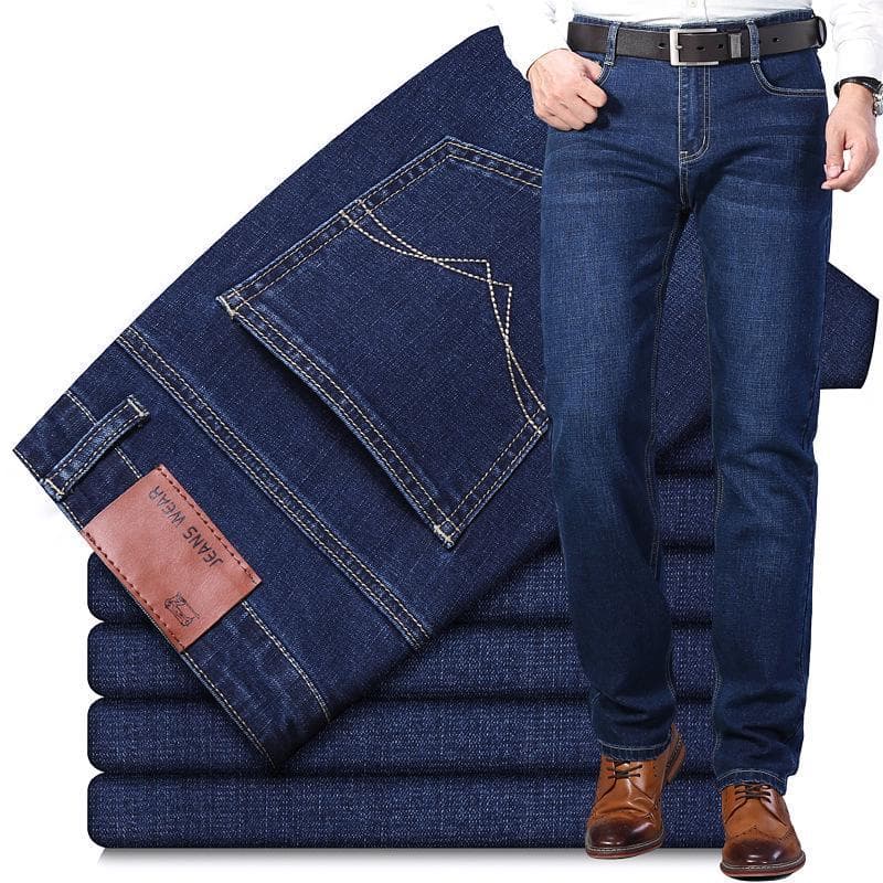 Men's High Waist Stretch Denim One-Piece: Comfortable, Loose-Fit, Straight-Leg Business Pants for Middle-Aged Men 40 dark blue