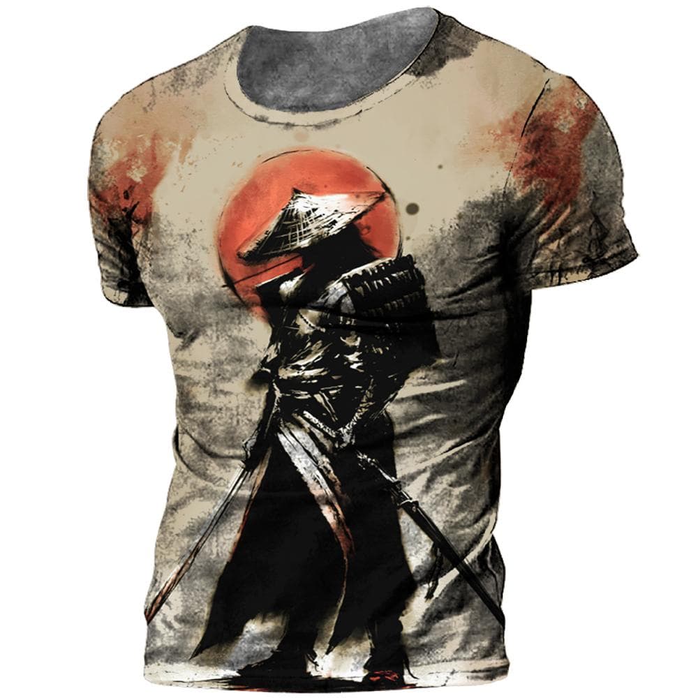 Japanese Samurai T-shirt 3D Japan Style Print Short Sleeve Tops Tees Casual Retro Men's T shirt Oversized Vintage Men's Clothing XL