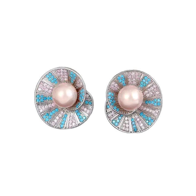 Coastal Charm Seashell Earrings - Perfect For Mother's Day And Beach Adventures With Friends - Adorable Pink Faux Pearl And Pink Blue Accents