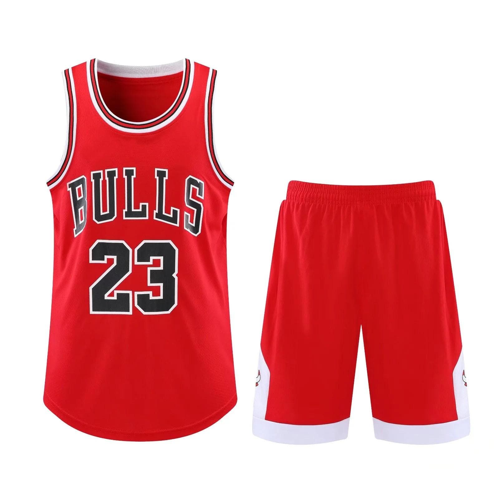 Basketball Clothes Kids Basketball Suit Classic Tops + Pants Basketball Jerseys Suit Set S red