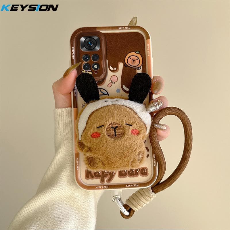 KEYSION Cute 3D Cartoon Plush Case for Redmi Note 11 Pro 5G 11S Lanyard Silicone Shockproof Phone Cover for Redmi Note 12 Pro 4G for Redmi Note 11