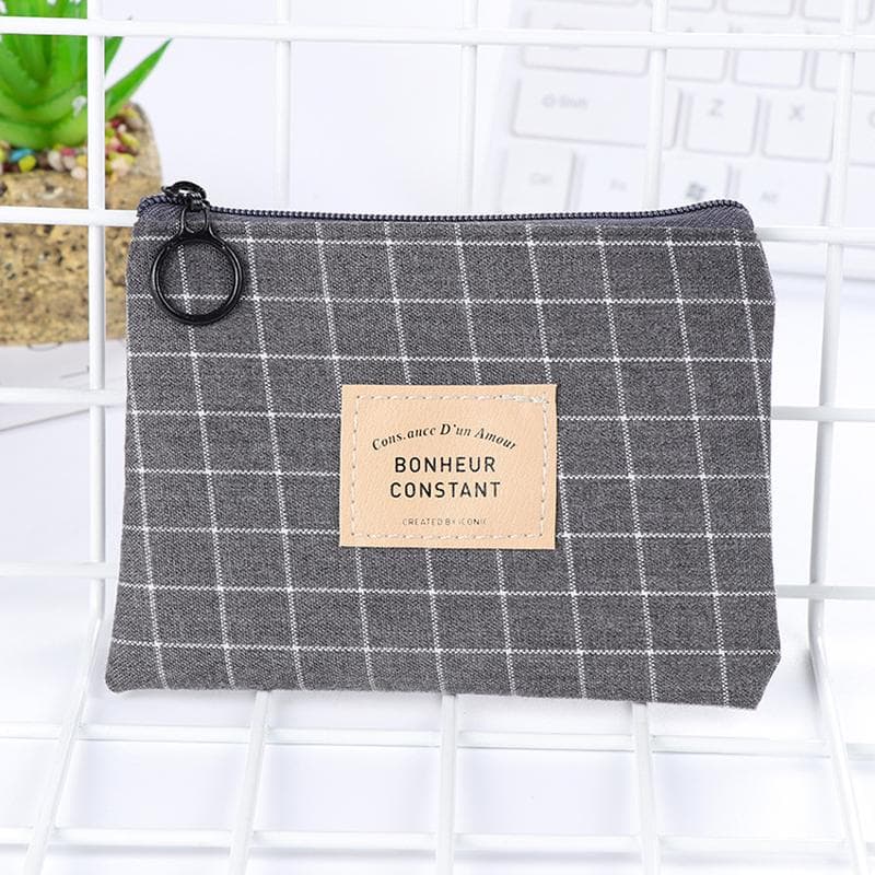 1PC Unisex Canvas Purse Card Key Mini Purse Pouch Small Zipper Coin Purse Card Holder Wallet grey