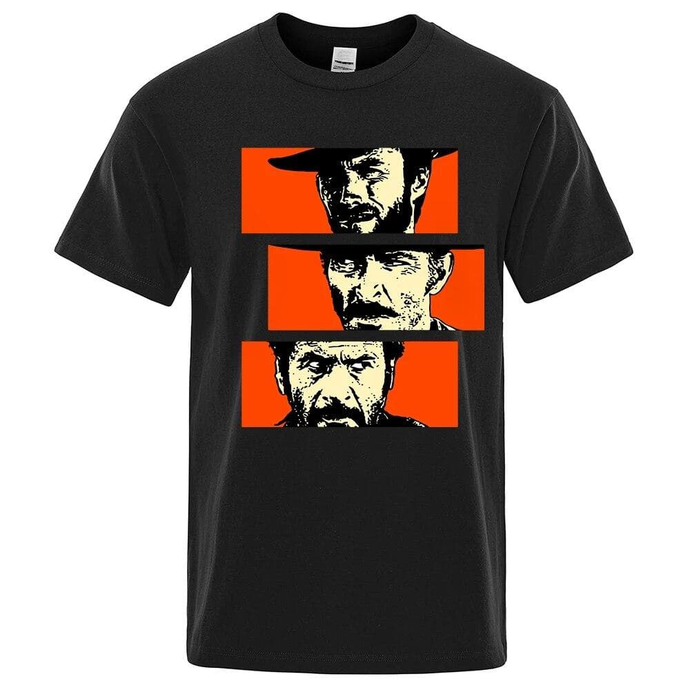 The Good the Bad and Ugly Blondie Angel Eyes Tuco Cowboy T Shirt Men Women Il buono brutto cattivo Oversized Cotton Tee shirt XXL black