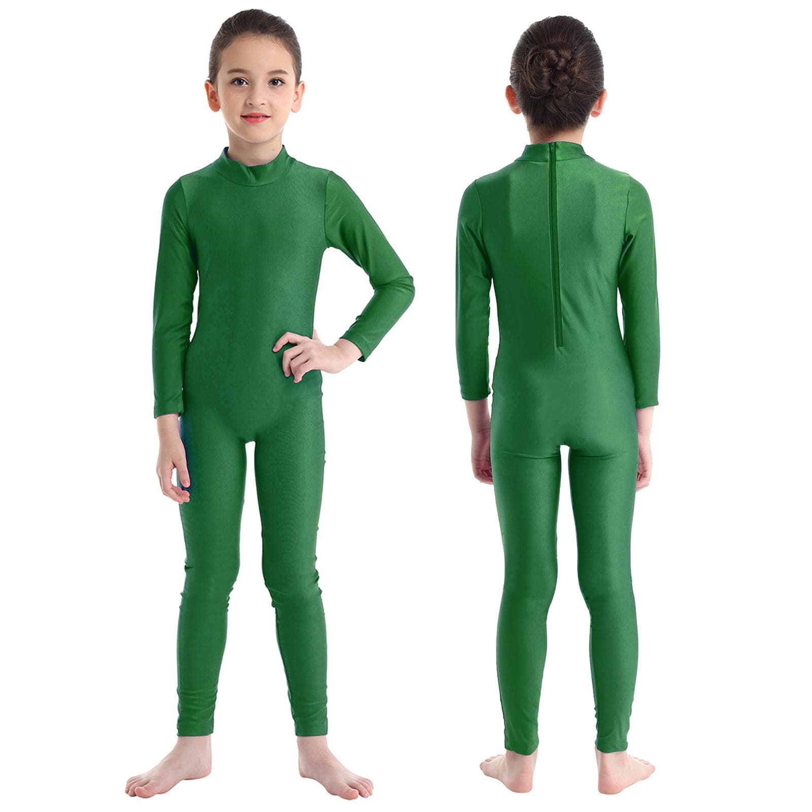 Children Girls Long Sleeve Dance Gymnastic Leotard Unitard Full Length Bodysuit Costume Dance Wear 9-10 Years green