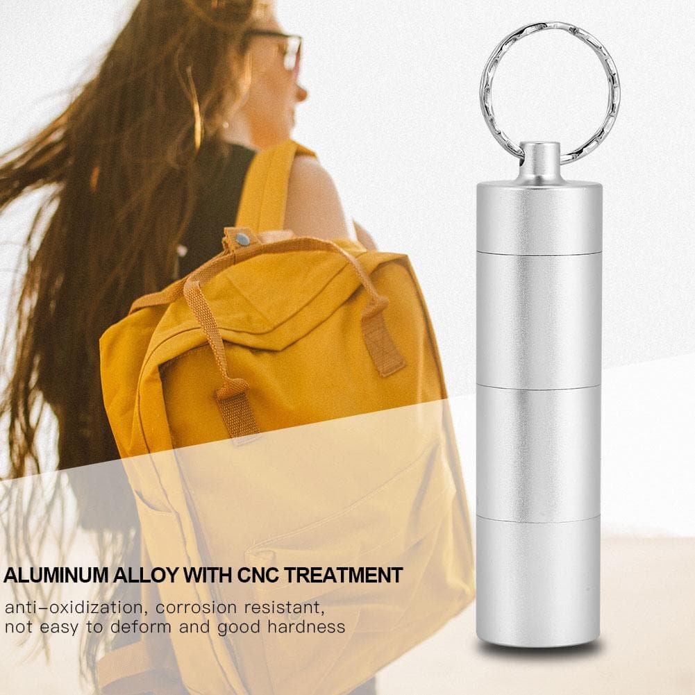 Waterproof Aluminum Alloy Pill Bottle Medicine Container Holder for Outdoor Survival(Silver)