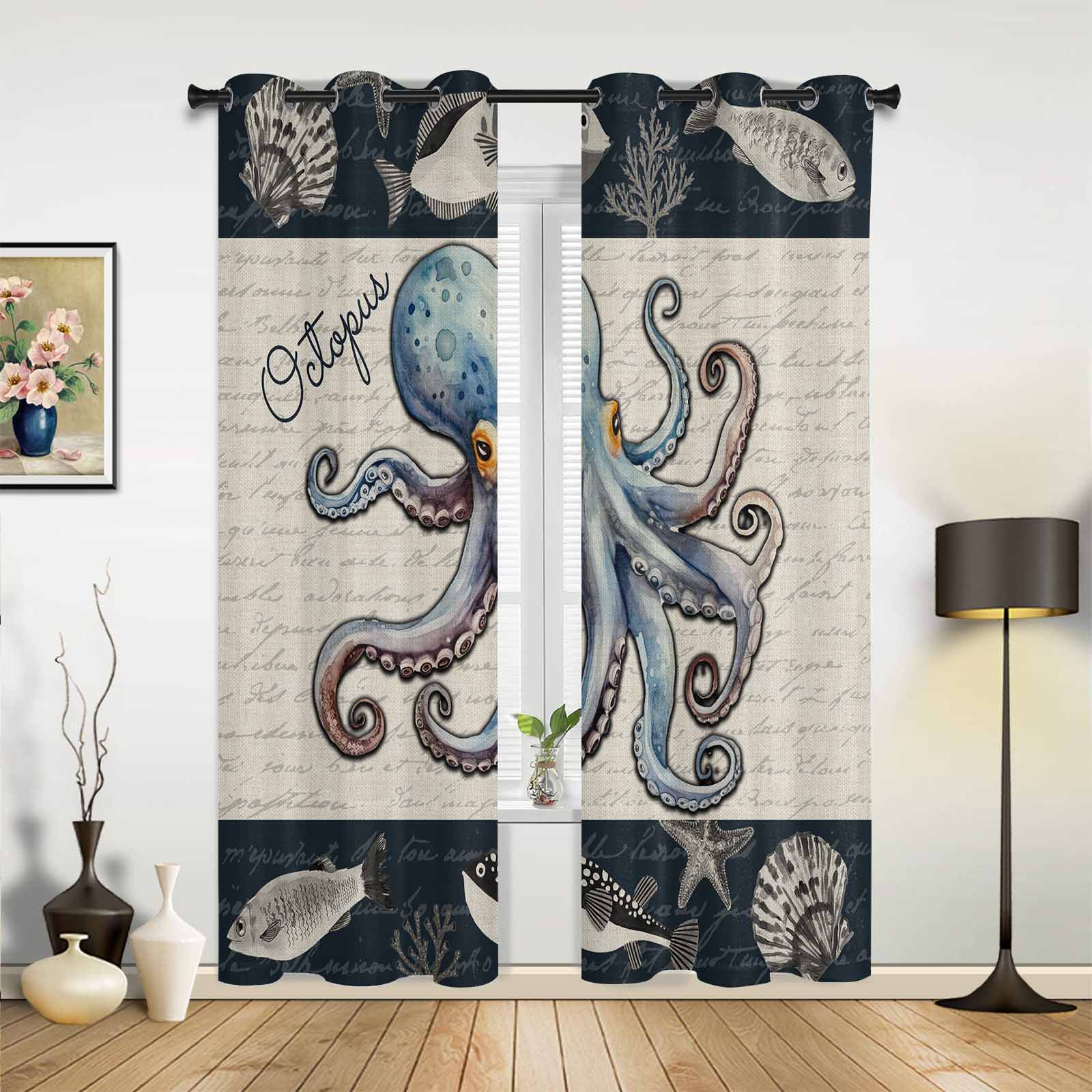 Jungle Cartoon Animal Elephant Monkey Windows Curtains for Living Room Child Bedroom Window Treatment Blinds Kitchen Curtains 135W x 60H(cm)