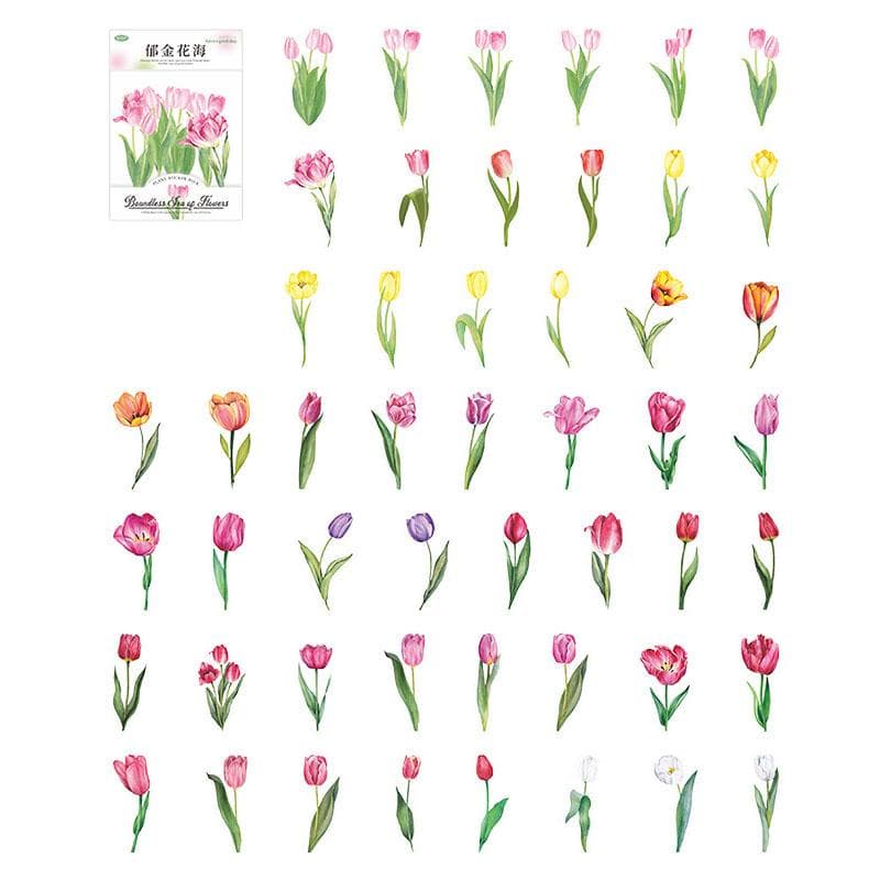 100PCS Floral Decal Stickers Boundless Sea of Flowers Series Plant Flower PET Stickers Plant DIY
