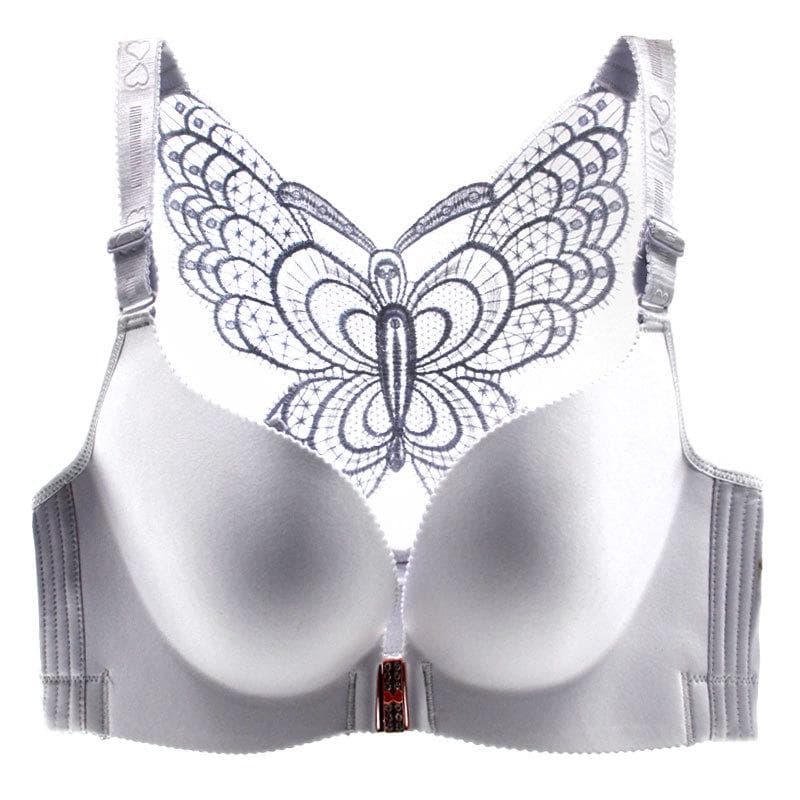 Seamless Front Closure Bra Butterfly Adjustable Push Up Bra Plus Size Bras for Women Wireless Bralette 40/90B silver