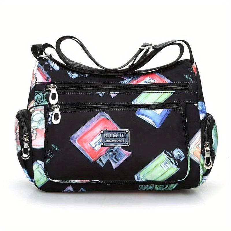 Women's Floral Nylon Crossbody Bag, Waterproof Single Shoulder Dumpling Purse with Large Capacity for Casual Outdoor Use