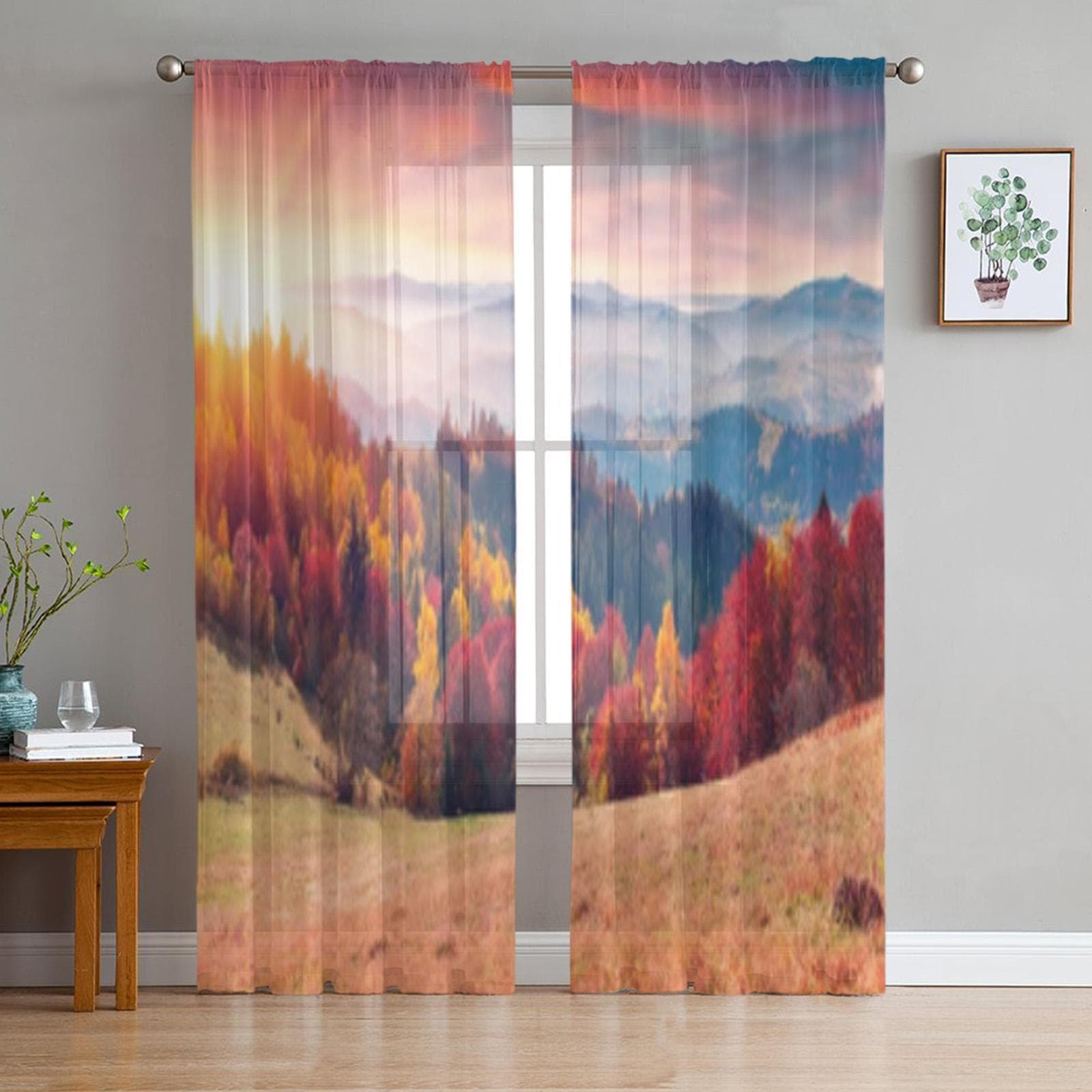 Alpine Landscape With Peaks Covered By Snow And Clouds Tulle Sheer Curtains for Living Room Kitchen Decor Voile Organza Curtain 135W x 114H(cm)